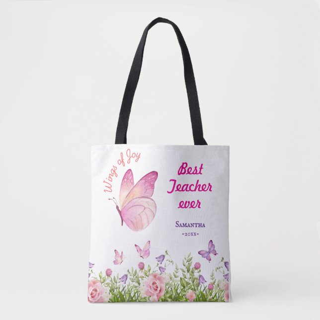 Tote Bag Meilleur enseignant jamais personnalisé Papillon r (Devant)