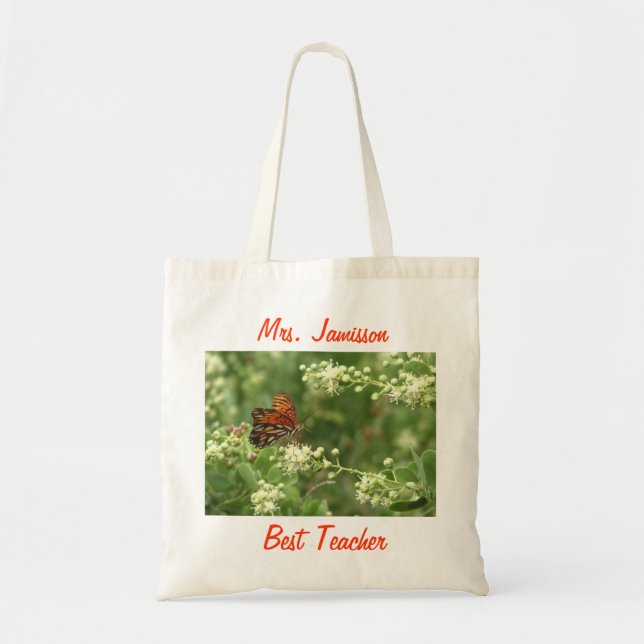 Tote Bag Meilleur Enseignant, Papillon orange, Budget Merci (Devant)