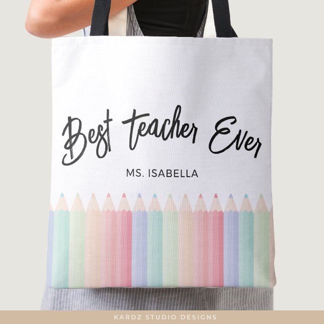 Tote Bag Meilleur enseignant personnalisé Ever Rainbow Ense (Personalize with your favorite teacher´s name.)