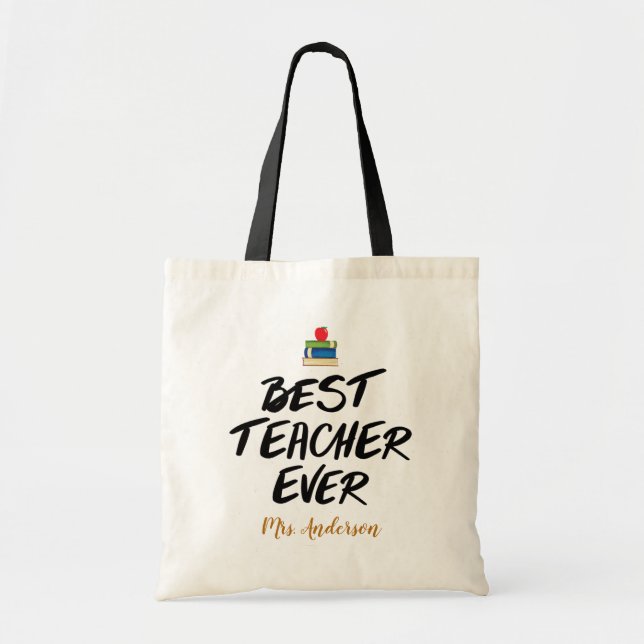 Tote Bag Meilleur Enseignant Stylé Ever Pomme Aquarelle (Devant)