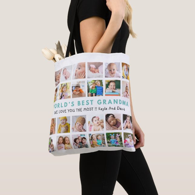 Tote Bag Meilleur grand-mère grand-enfants 24 photo Collage (De près)