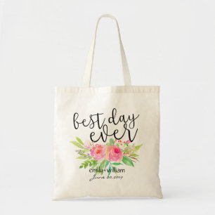 Tote Bag "Meilleur Jour" Bouquet Mariage Bienvenue Cadeau