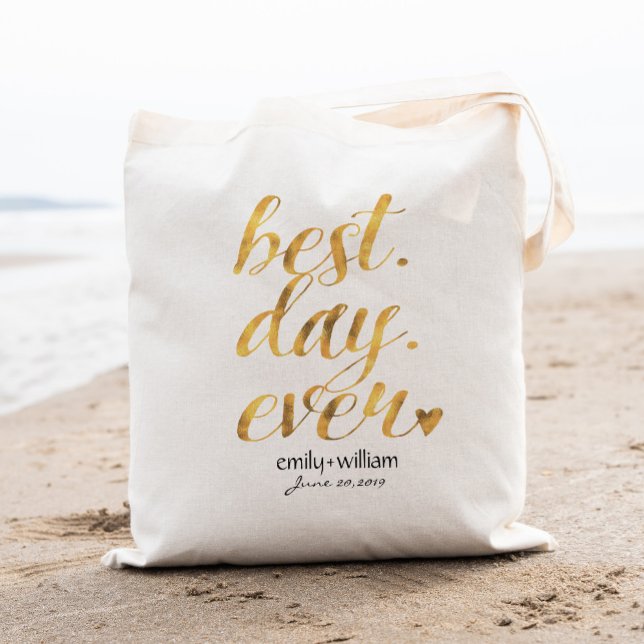 Tote Bag Meilleur Jour | Glossy Golden Mariage Bienvenue Ca (Créateur téléchargé)