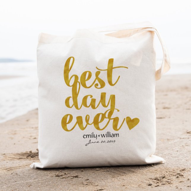 Tote Bag Meilleur Jour|Mariage Bienvenue Cadeau/Faveur|Or (Créateur téléchargé)