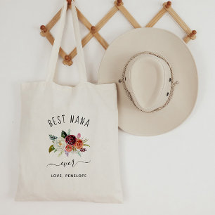 Tote Bag Meilleur Nana Floral tendance Boho Bourgogne