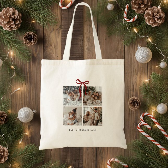 Tote Bag Meilleur Noël Ever Famille Photo Collage Cadeau (Créateur téléchargé)