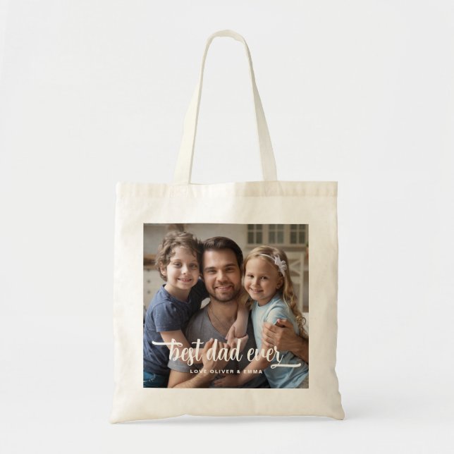 Tote Bag Meilleur Papa de Tous les Temps Script Photo pour  (Devant)