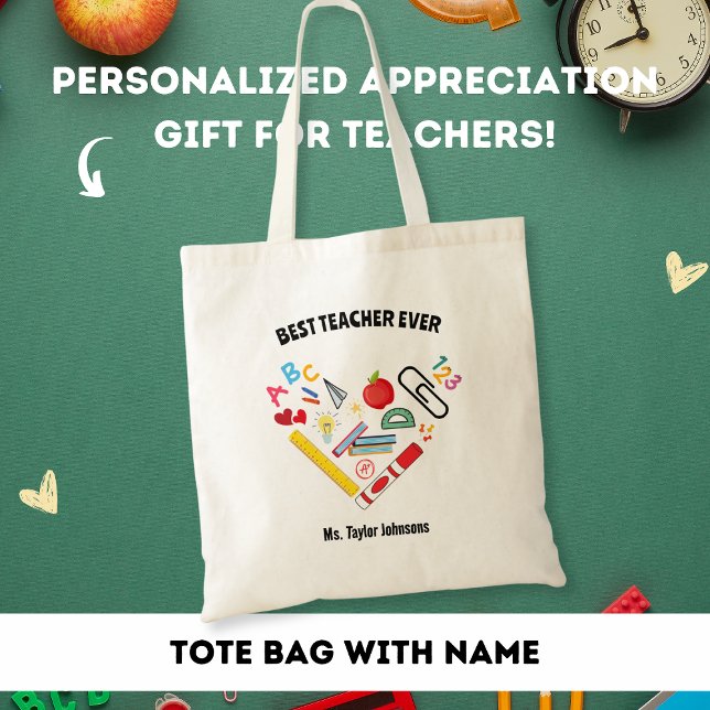 Tote Bag Meilleur Professeur École Cœur Cadeau de Remerciem (Créateur téléchargé)