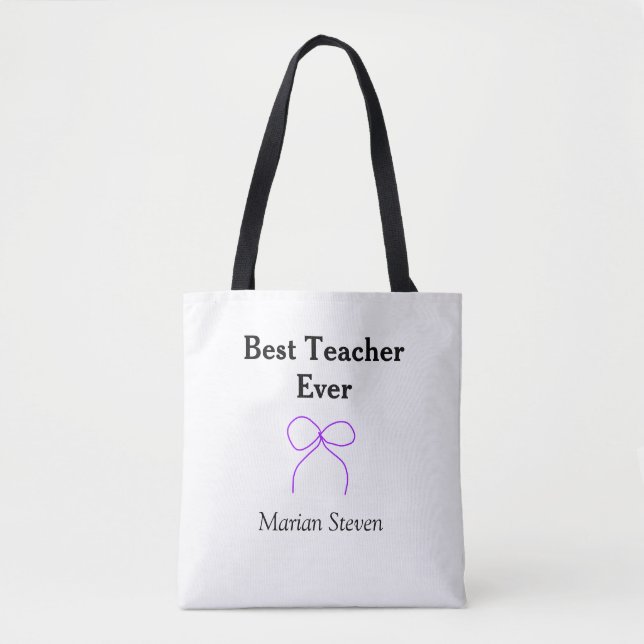 Tote Bag Meilleur professeur jamais ruban violet nom appréc (Devant)