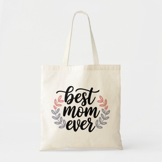 Tote Bag Meilleur script de maman jamais avec feuille délic (Devant)