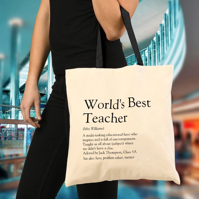 Tote Bag Meilleure définition d'enseignant au monde personn (World's Best Teacher Definition Personalized Tote Bag)