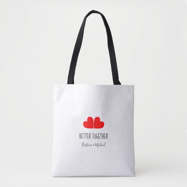Tote Bag MEILLEURE ENSEMBLE des coeurs rouges avec vos noms (Devant)