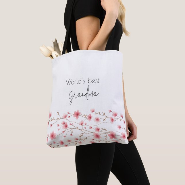 Tote Bag Meilleure grand-mère du monde - Pastel Floral Pers (De près)