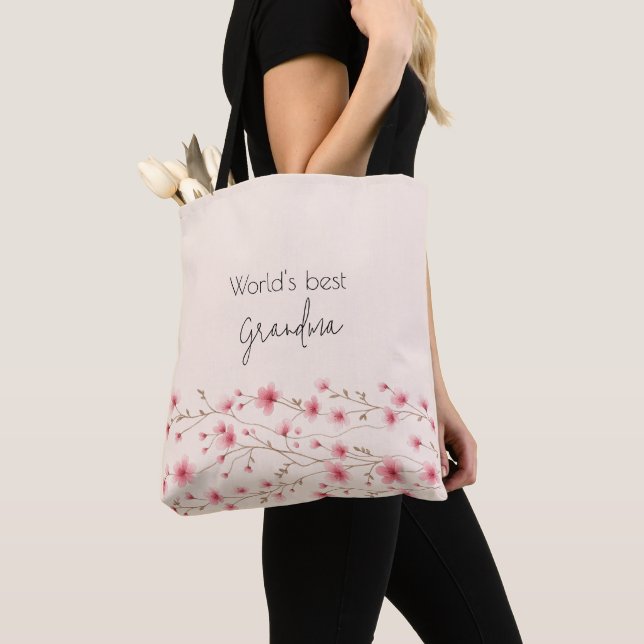 Tote Bag Meilleure grand-mère du monde - Pastel Floral Pers (De près)