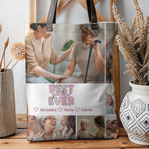 Tote Bag Meilleure Grand-mère Floral 6 Collage de Photos