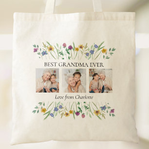 Tote Bag Meilleure Grand-mère Florale Photo