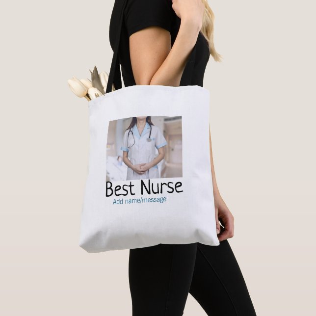 Tote Bag Meilleure infirmière ajouter le nom de la photo te (De près)