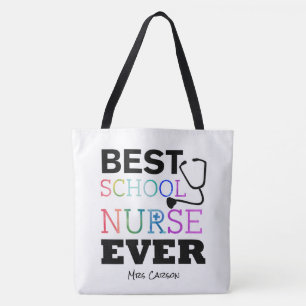 Tote Bag Meilleure infirmière colorée personnalisée d'école