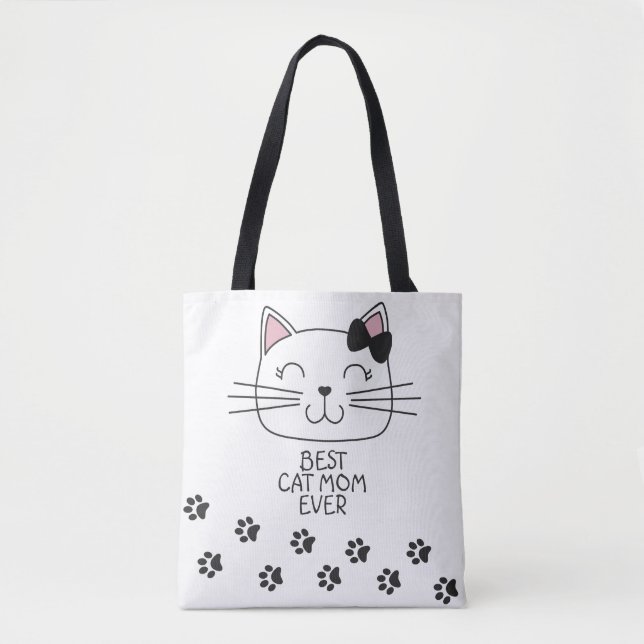 Tote Bag Meilleure maman de chat blanc jamais avec mignonne (Devant)