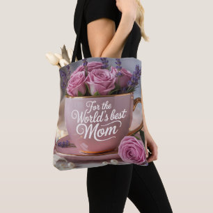 Tote Bag Meilleure Maman du Monde : Tasse à Thé Rose Rempli