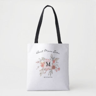 Tote Bag Meilleure maman Élégant Blush Rose Floral Monogram