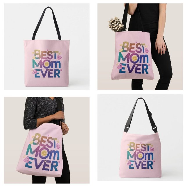 Tote Bag Meilleure Maman Ever Cœurs & Fleurs (best mom ever hearts and flowers tote bags)