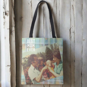 Tote Bag Meilleure maman Ever photo personnalisée plis past