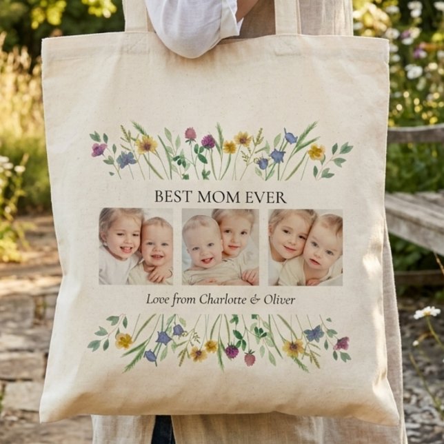 Tote Bag Meilleure Maman Florale Photo (Créateur téléchargé)