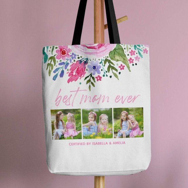 Tote Bag Meilleure maman jamais aquarelle Florale Mothers D (Best Mom Ever Watercolor Floral Mothers Day Photo Tote Bag)