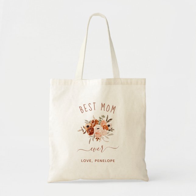 Tote Bag Meilleure maman jamais | Boho Terracotta Floral (Devant)