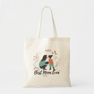 Tote Bag Meilleure maman jamais écriture botanique Fête des