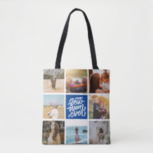 Tote Bag Meilleure maman Jamais Personnalisé Photo Collage 
