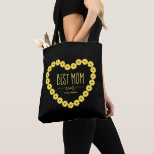 Tote Bag Meilleure maman jamais Sunflower Heart Wreath Pers