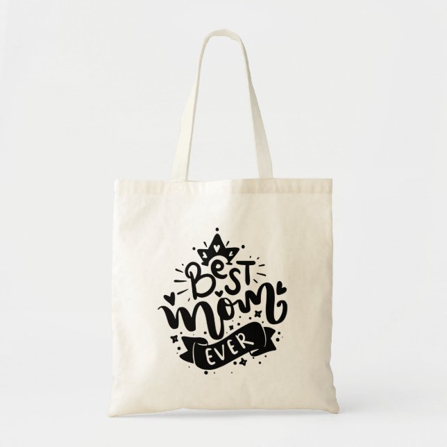 Tote Bag Meilleure Maman Lettring Typographie Écriture Noir (Devant)