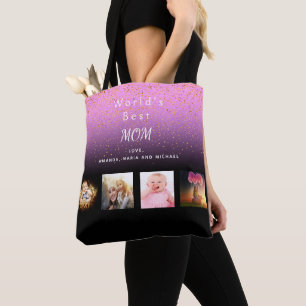 Tote Bag Meilleure maman personnalisée photo de famille col