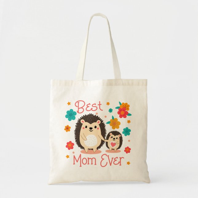 Tote Bag Meilleure Maman Qui Soit Mère et Bébé Hérisson (Devant)