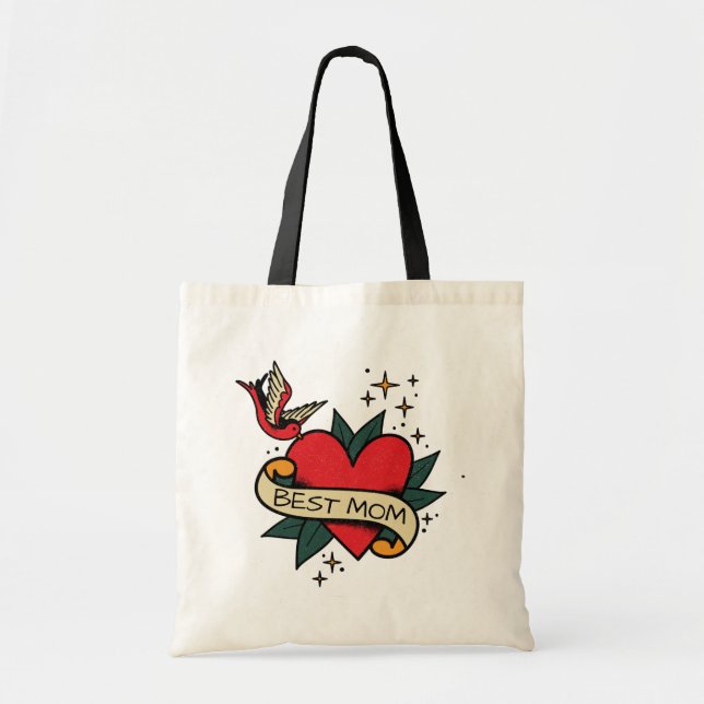Tote Bag [ Meilleure maman ] tatouage cardiaque de l'ancien (Devant)