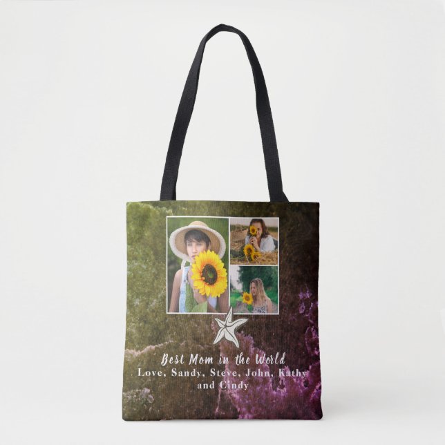 Tote Bag Meilleure mère Ever 3 photo Collage Starfish (Devant)
