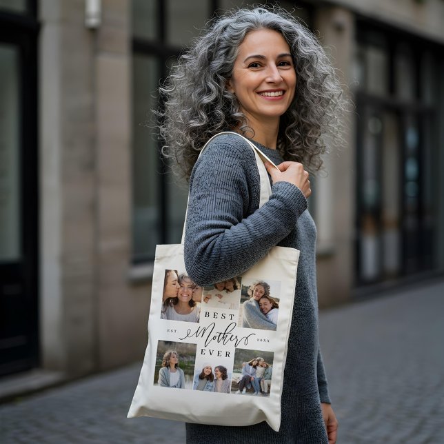 Tote Bag Meilleure mère jamais élégant Script photo Collage (Best Mother Ever Elegant Script Photo Collage Tote Bag)