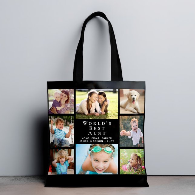 Tote Bag Meilleure tante au monde 8 photo collage noir (Créateur téléchargé)