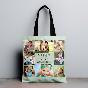 Tote Bag Meilleure tante au monde 8 Photo Collage Sage Gree