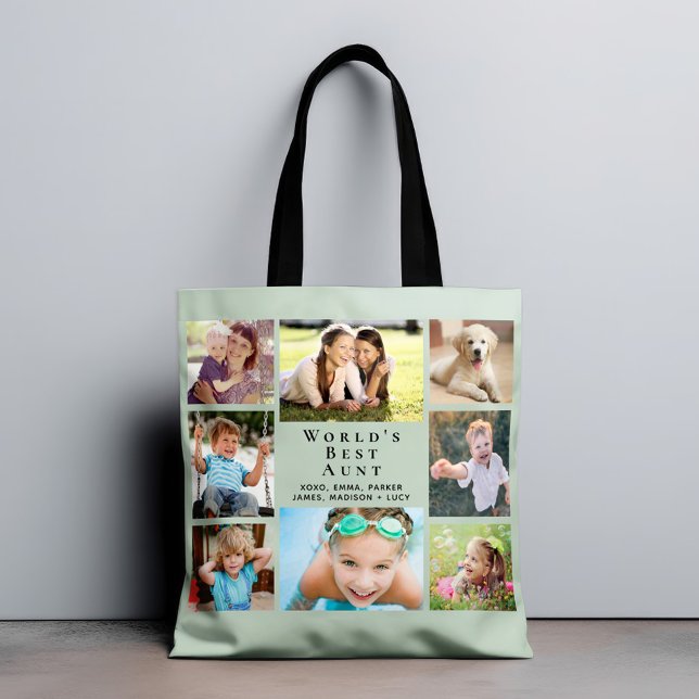 Tote Bag Meilleure tante au monde 8 Photo Collage Sage Gree (Créateur téléchargé)