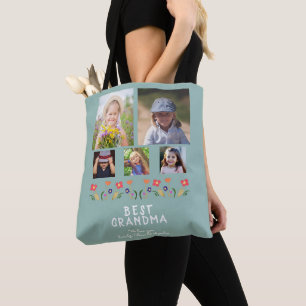 Tote Bag Meilleures Fleurs Grand-Mère 5 Photo Collage Keeps