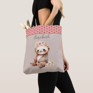 Tote Bag Mélange paresse ajouter nom pois rose