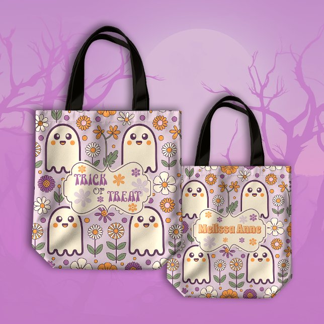 Tote Bag Mélange Purple Retro Super Trick ou traiter Hallow (Créateur téléchargé)