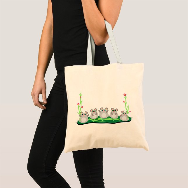 Tote Bag Mélange souris de dessin sur l'herbe avec fleurs (Créateur téléchargé)