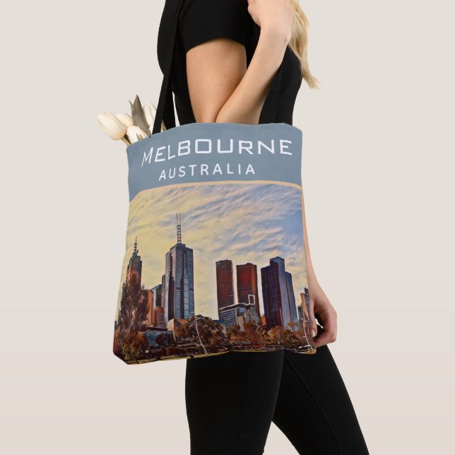 Tote Bag Melbourne Australie Skyline Watercolor Art (De près)