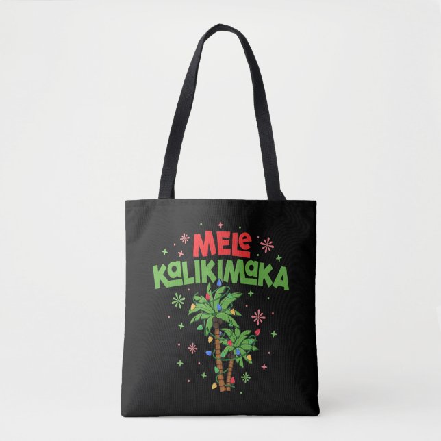 Tote Bag Mele Kalikimaka Hawaiian Christmas Palm Tree Light (Devant)