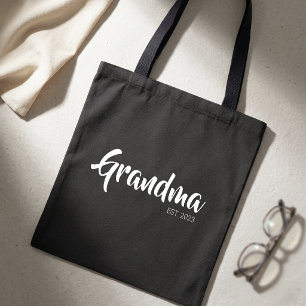 Tote Bag Mémé a établi le cadeau de script noir et blanc