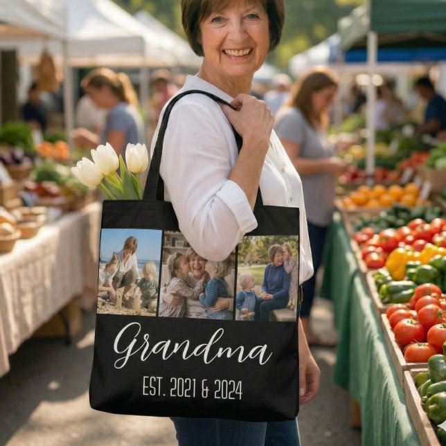 Tote Bag Mémé a établi Photo Noir 3 Blanc Script Tot (Créateur téléchargé)